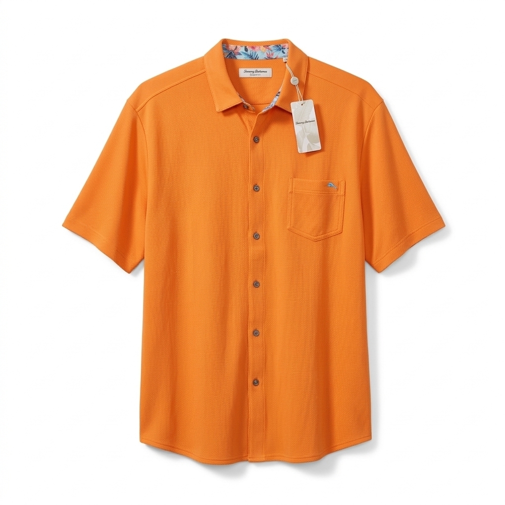 NWT Tommy Bahama IslandZone Shirt Orange Button Down Floral Trim Men's Size XXL